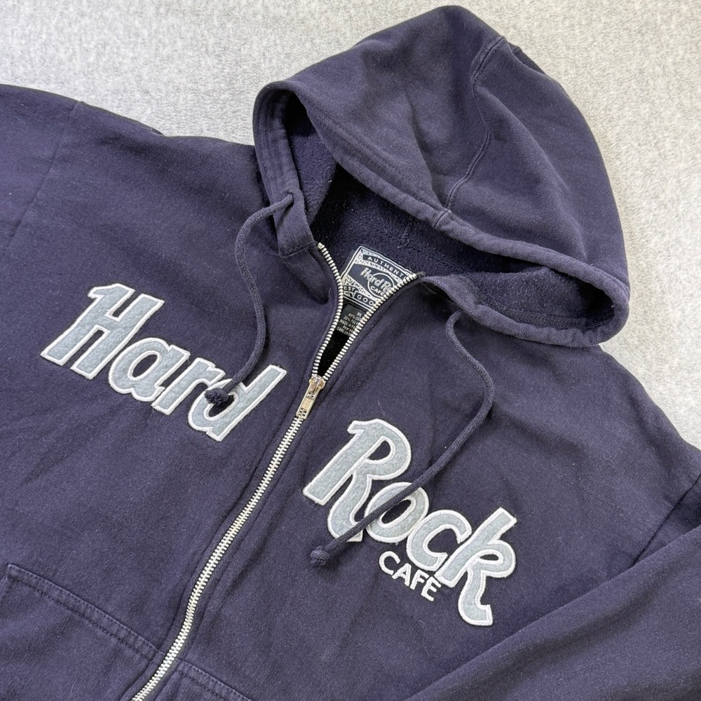 Hard Rock Cafe Gatlinburg Hoodie Zip‎ Sweatshirt Navy Gray Logo XL